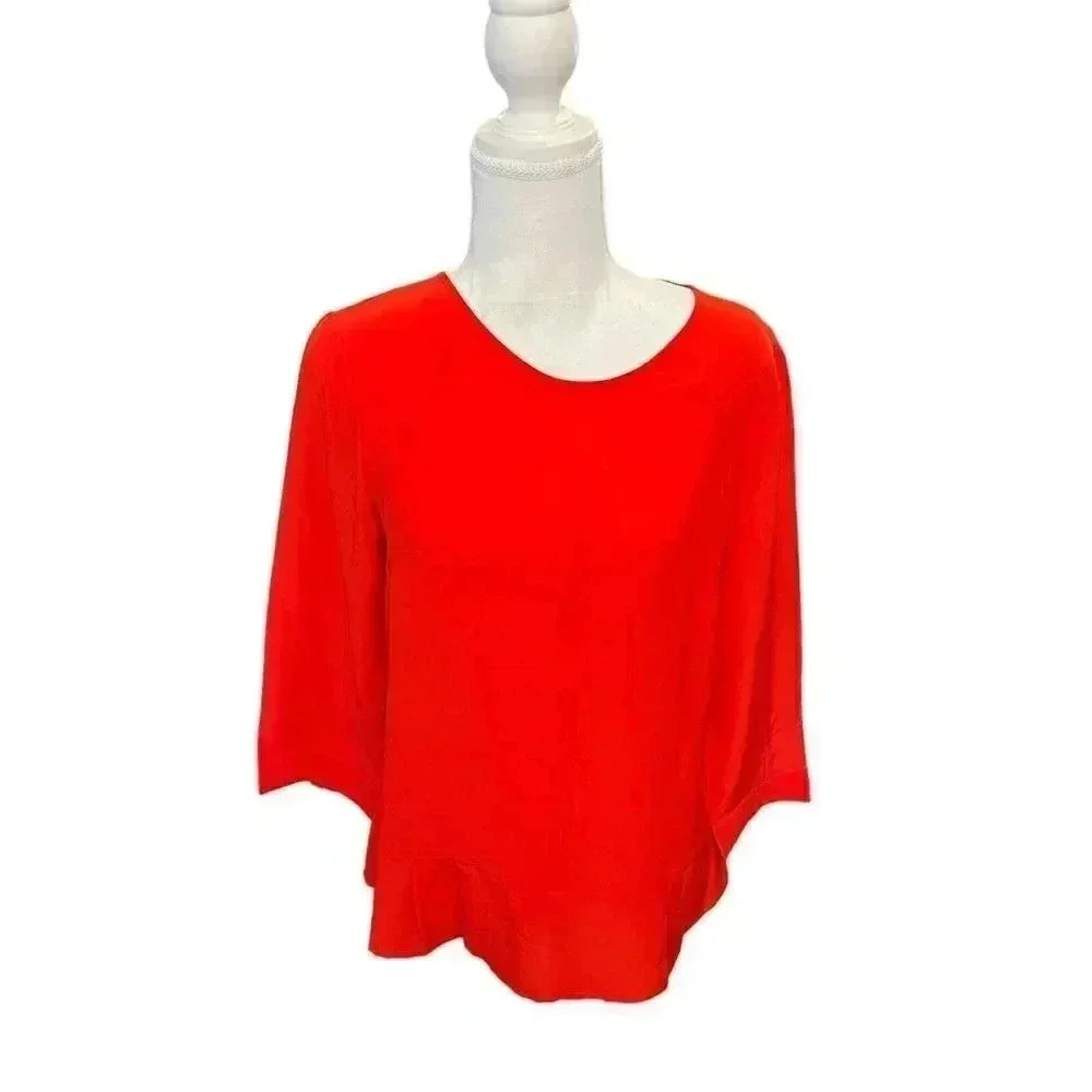 Trina Turk 100% Silk Top Blouse Sheer Orange Lightweight Size Small